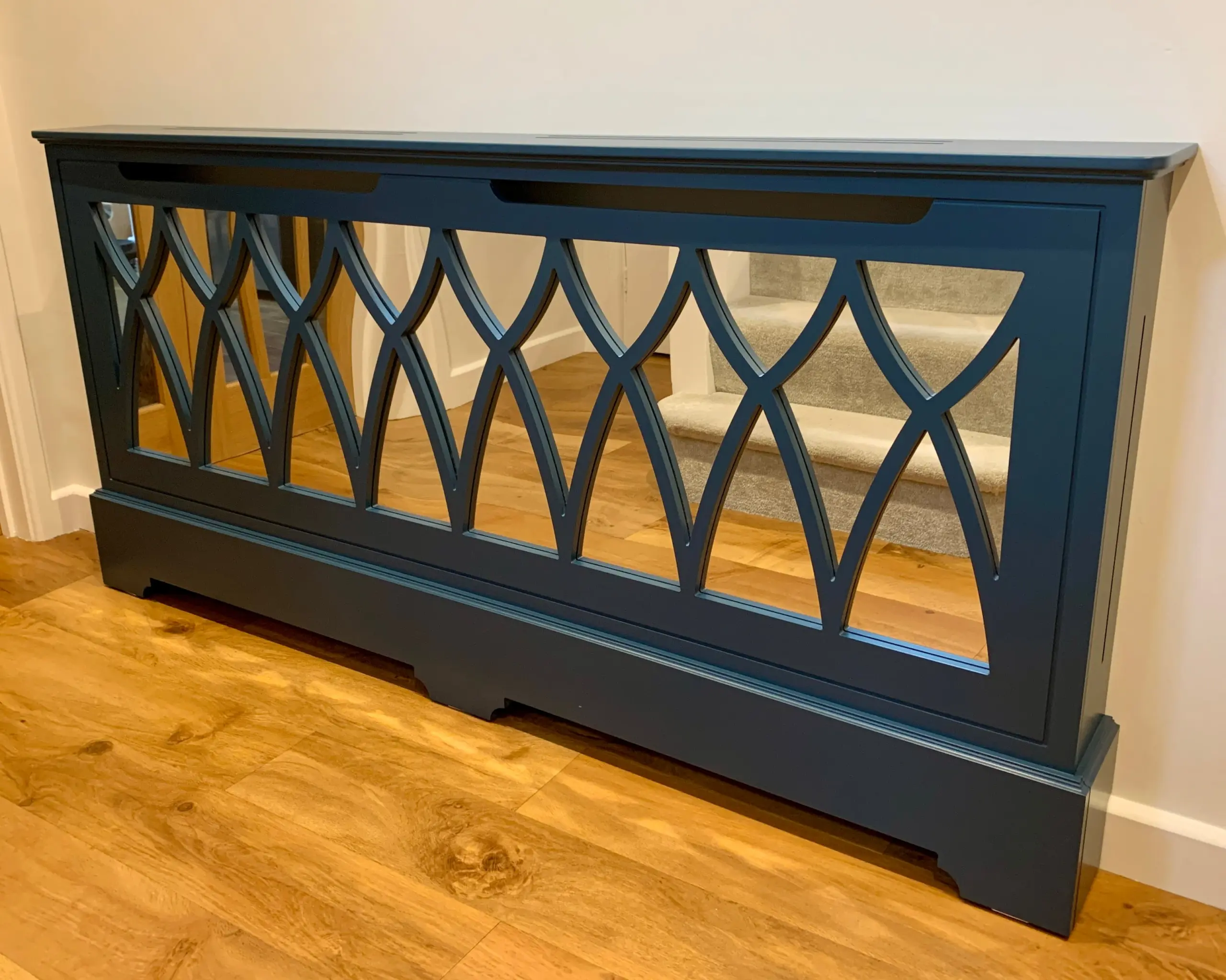 Deco Standing Mirror Radiator Cabinet in F&B Stiffkey Blue