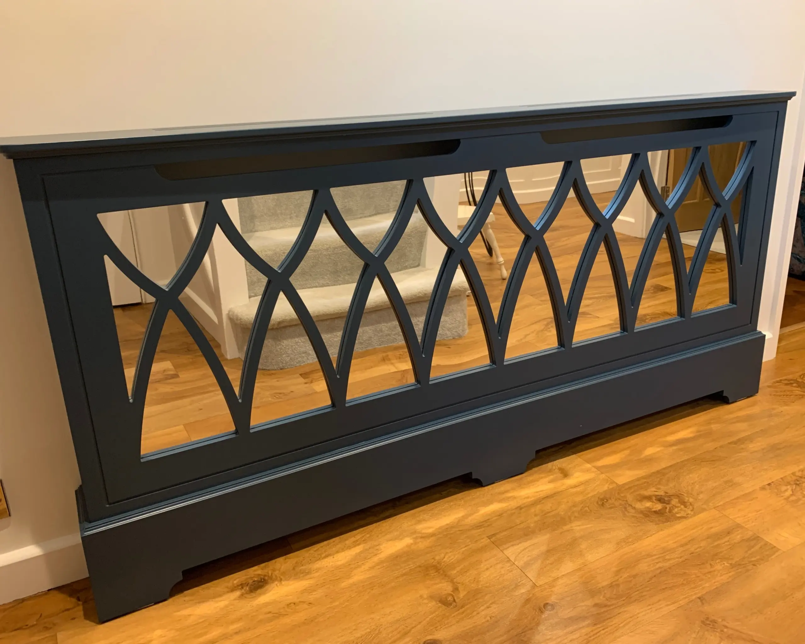 Deco Standing Mirror Radiator Cabinet in F&B Stiffkey Blue