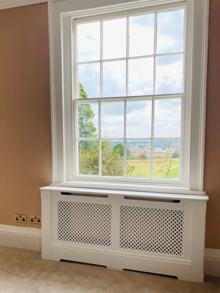 Wooden Lattice Radiator Cabinets in Luxury Housing/Surround Satin White