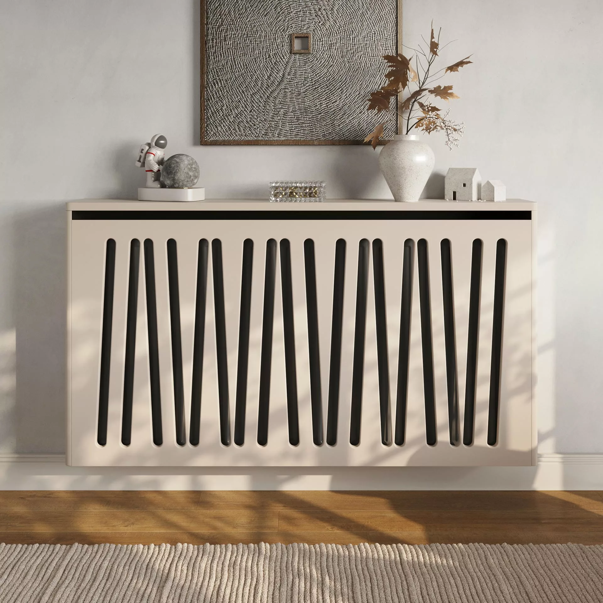 Angled Slats Radiator Cabinet in F&B Elephants Breath - Standard Topper