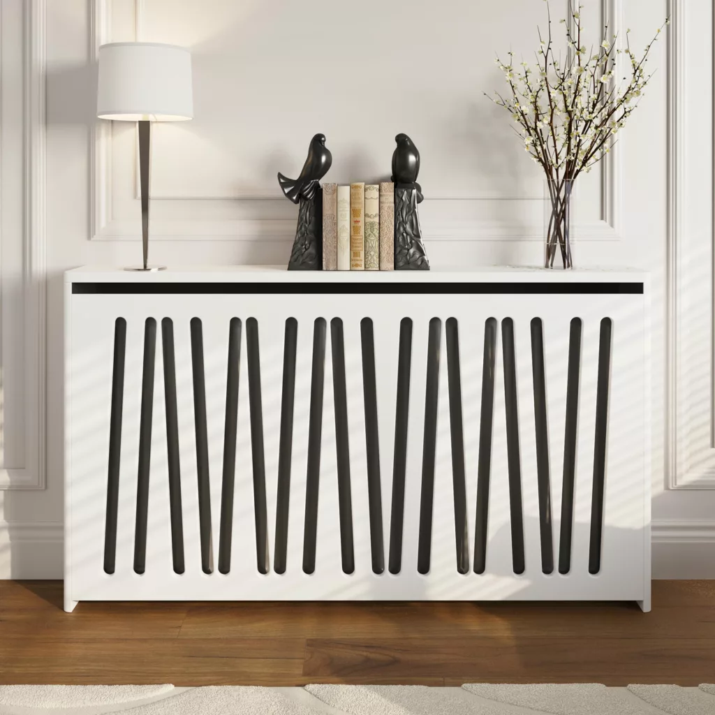 Slats Standing Radiator Cabinet in Soft White