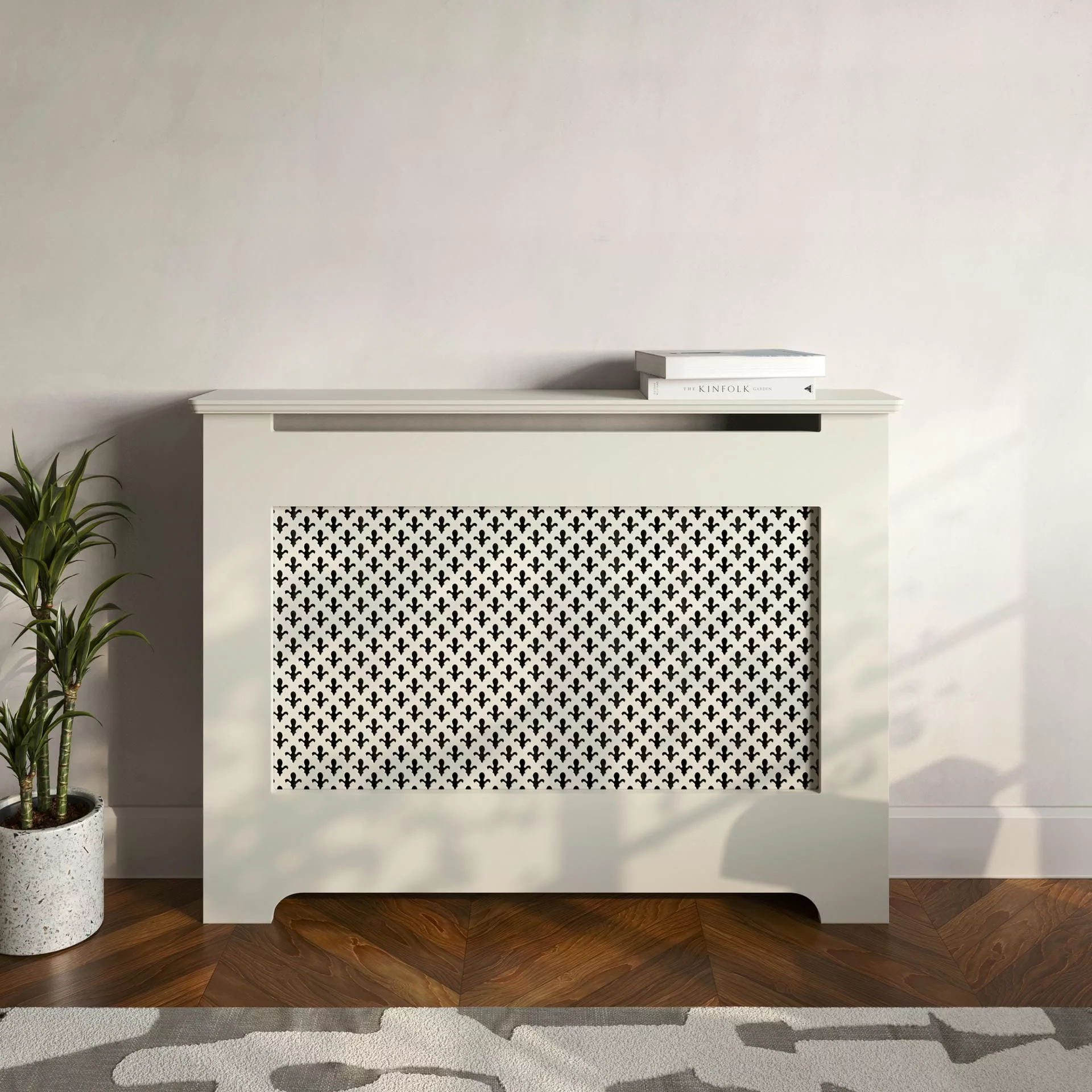 Fleur de Lis Radiator Cabinet - Essential Housing/Surround in F&B Slipper Satin