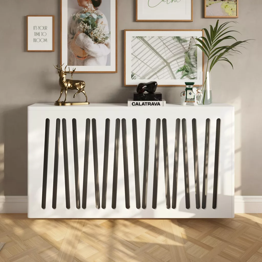 Angled Slats Clip-on Radiator Cover in Soft White