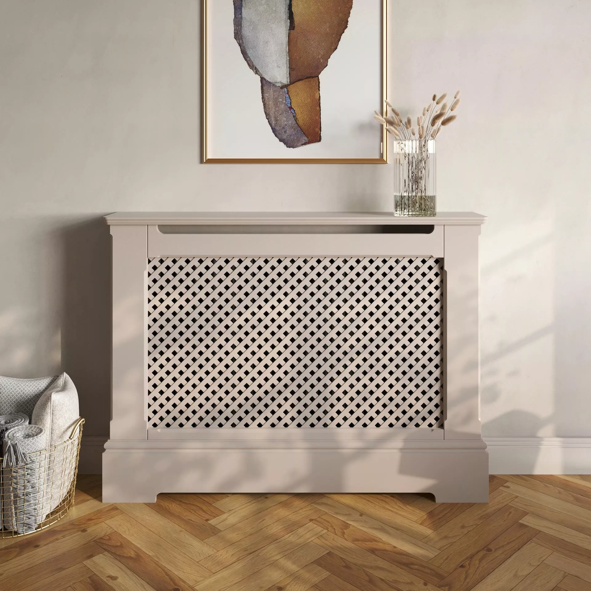 Wooden Lattice Radiator Cabinet - Heritage Housing/Surround in F&B Elephants Breath