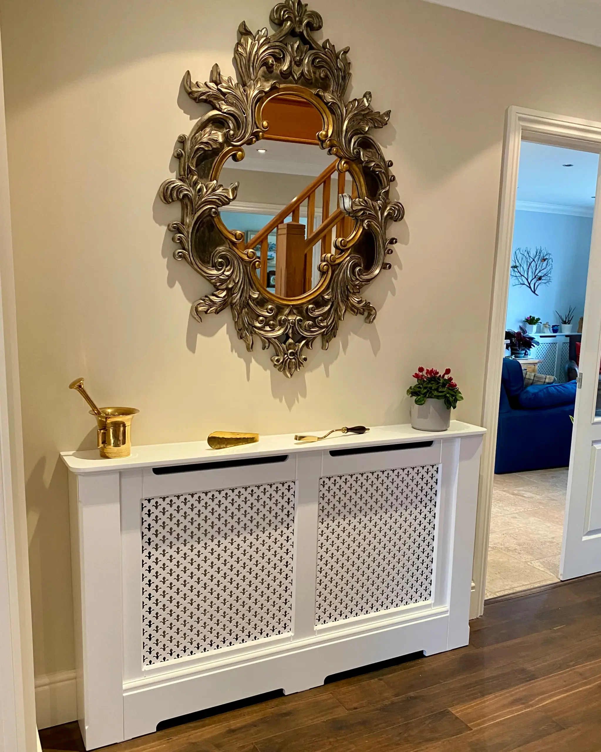 Fleur de Lis Radiator Cabinet in Luxury Housing/Surround Satin White